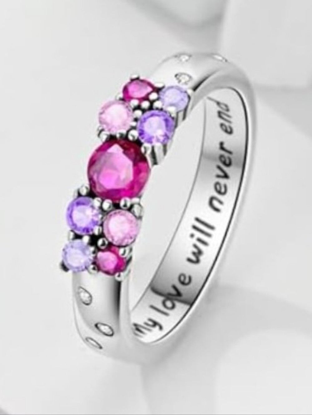 Sterling Silver "My Love Will Never End" Adjustable Ring 6-9 - NEW